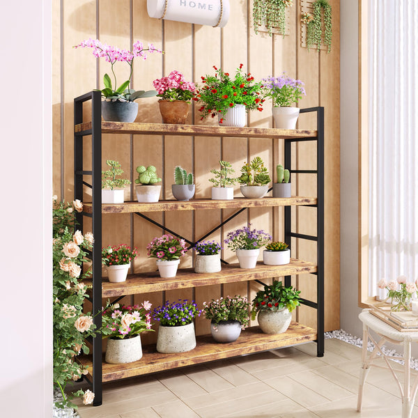 4-Tier Adjustable Bookshelf with Metal Frame
