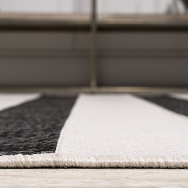 Indoor Outdoor Striped Area Rug 8x10 – Low Pile, Pet-Friendly, UV-Resistant