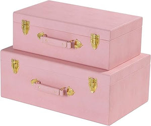 Decorative Storage Trunk Set of 2 with Handles – Shagreen Faux Leather Chest Boxes