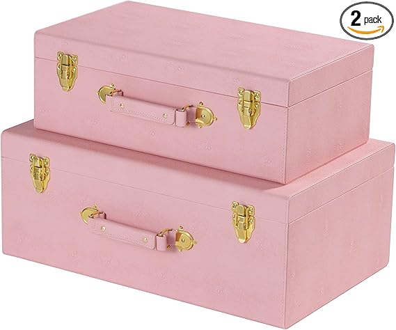 Decorative Storage Trunks Set of 2 – Faux Leather with Handle