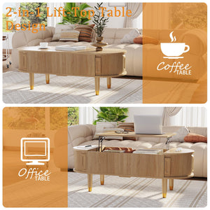 Oval Lift Top Coffee Table with Sliding Door Storage