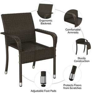Stackable Outdoor Rattan Dining Chairs Set of 2 with Armrests