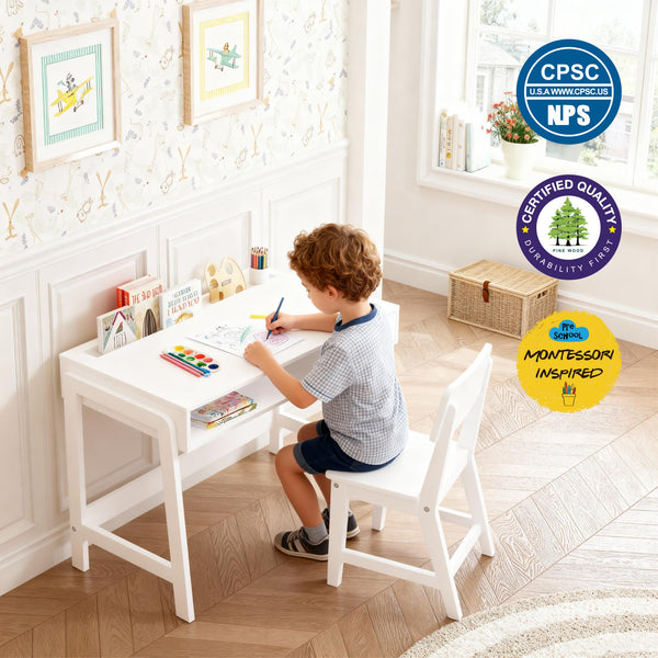 Kids Desk and Chair Set with Storage – Wooden Study Table for Children