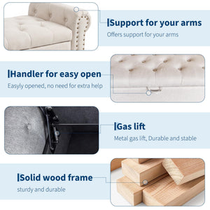 51" Upholstered Storage Bench | Button Tufted End of Bed Ottoman with Safety Hinge