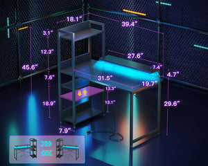 LED Gaming Desk with Storage Shelves & Monitor Stand