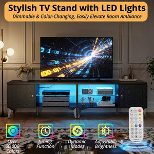 80 Inch 2-in-1 TV Stand for 85 Inch TVs with LED Lights & Charging Station