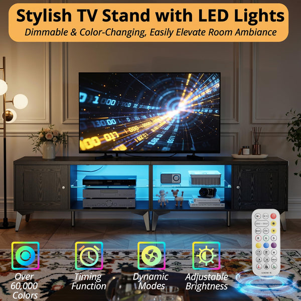 80 Inch 2-in-1 TV Stand for 85 Inch TVs with LED Lights & Charging Station