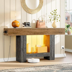 Console Table with LED Lights & Charging Station