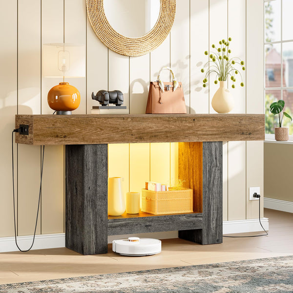 Console Table with LED Lights & Charging Station