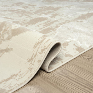 Geometric Cream Area Rug – Modern Abstract Wavy Pattern