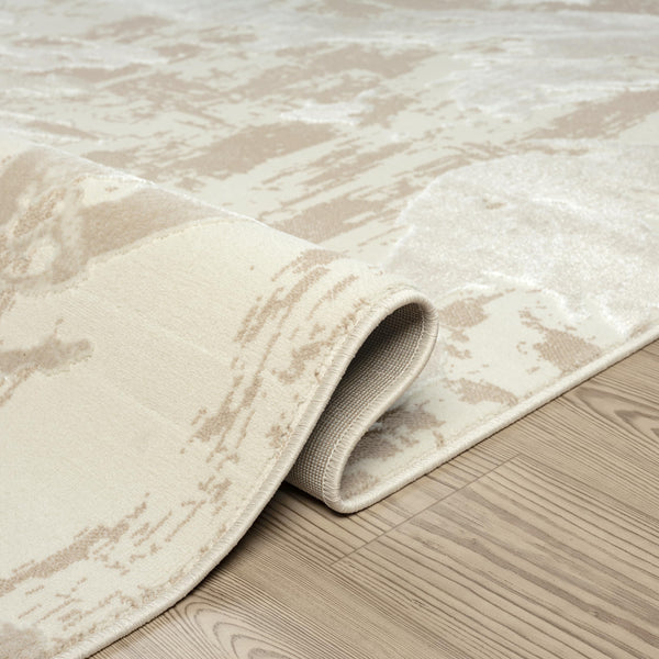 Geometric Cream Area Rug – Modern Abstract Wavy Pattern