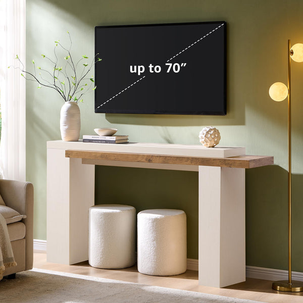 63-Inch Two-Tier Console Table with Geometric Design