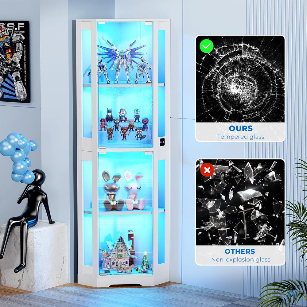 Corner Glass Display Cabinet with LED Lights