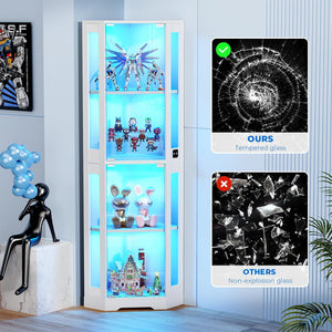 Corner Glass Display Cabinet with LED Lights