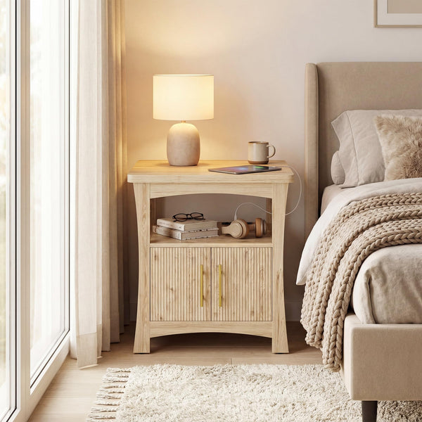 Farmhouse Nightstand with Charging Station