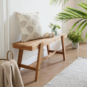 Solid Wood Farmhouse Entryway Bench – 43.3" Rustic Dining Bench with Angled Legs
