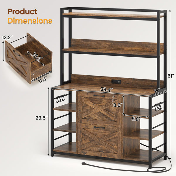 2-Drawer File Cabinet with Lock, Power Strip & Open Shelves