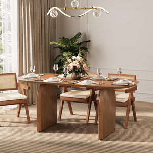 Oval Dining Table for 6 — Solid Pine Wood, Japandi Modern
