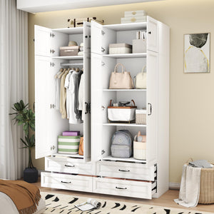 Tall Wardrobe Armoire with 4 Doors & 4 Drawers