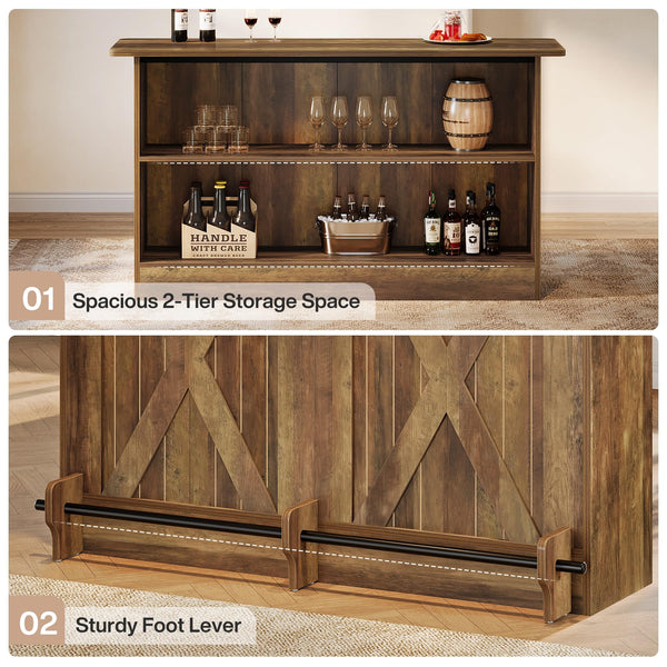 63-Inch 2-Tier Bar Table with Footrest