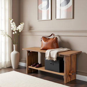 40" Entryway Bench with Storage Shelf – Solid Acacia Wood
