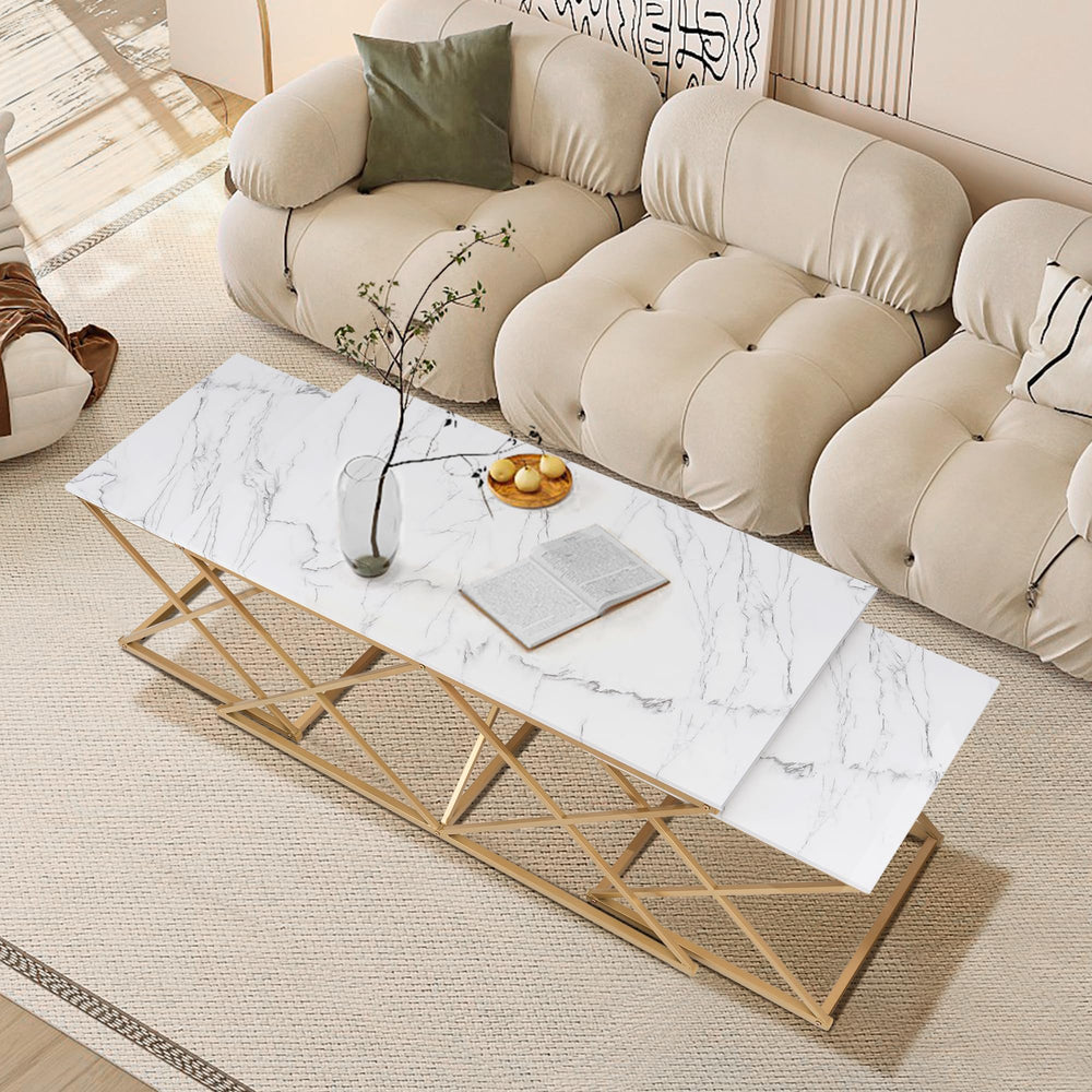 3-Piece Faux Marble Nesting Coffee Table Set with Gold Metal Frame