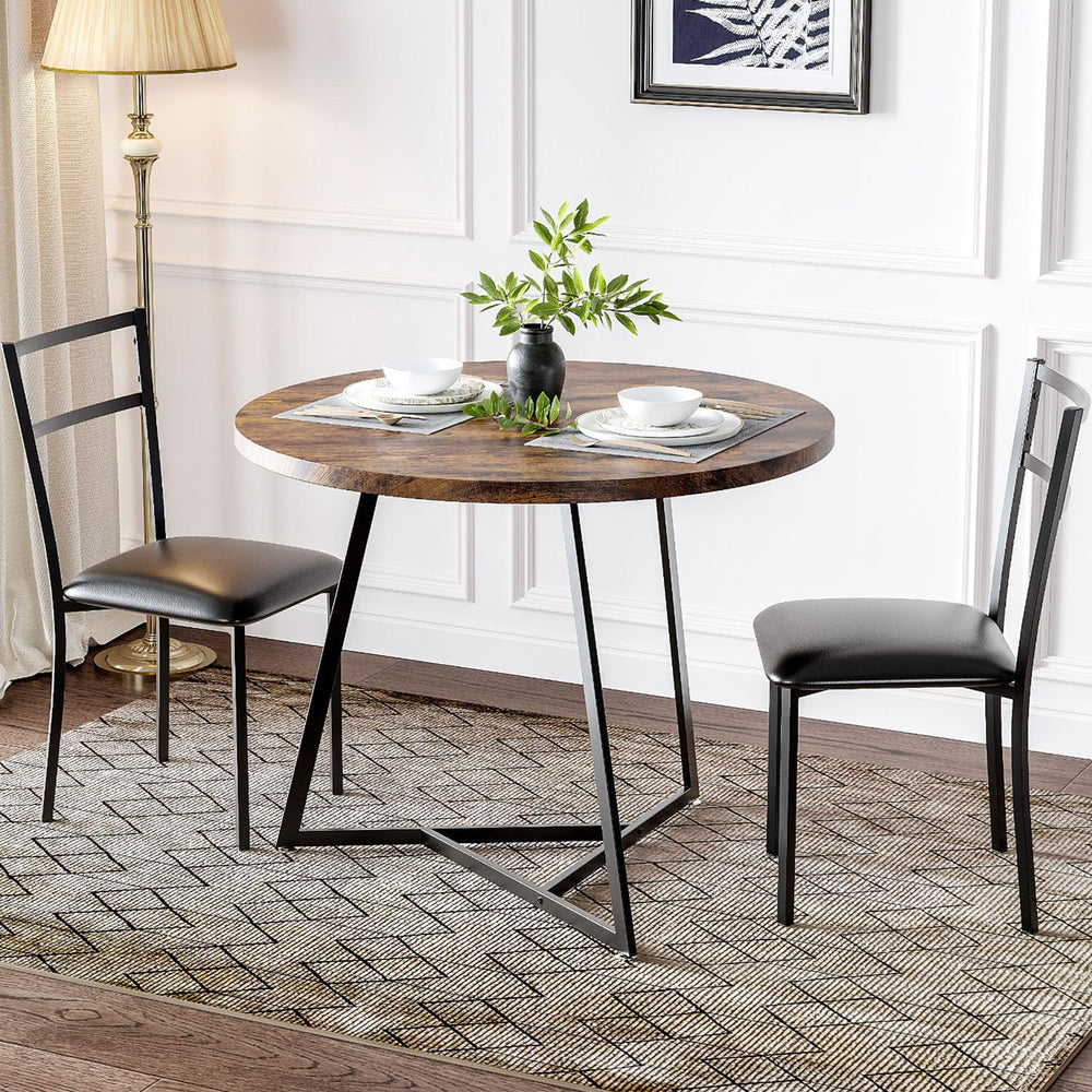 Round Dining Table Set for 2 with Upholstered Chairs