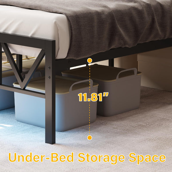 Twin Size Platform Bed Frame with LED Lighting & Charging Station