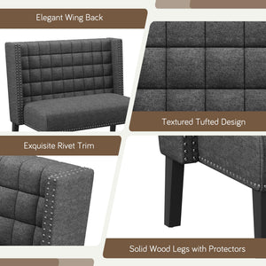 Yongqiang Modern Tufted Loveseat Settee, Upholstered Bench with Back for Kitchen Dining Room Living Room, Linen High Back Banquette Seating Sofa Couch with Wood Legs Grey