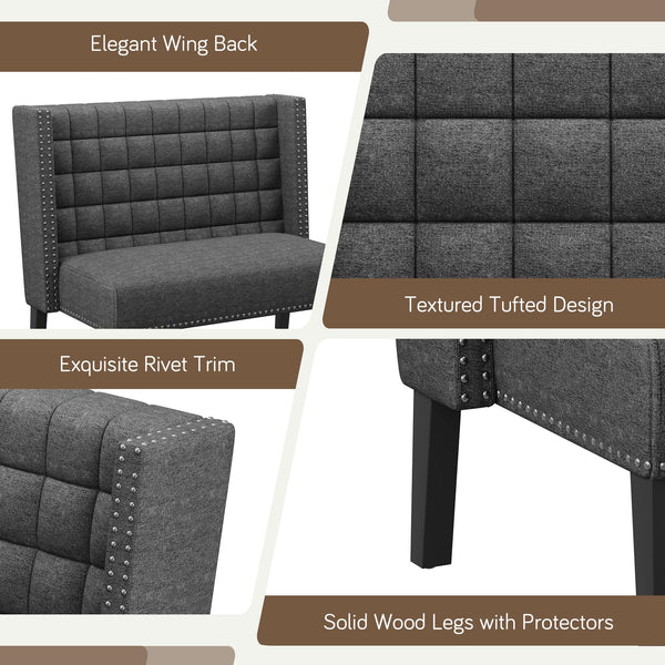 Yongqiang Modern Tufted Loveseat Settee, Upholstered Bench with Back for Kitchen Dining Room Living Room, Linen High Back Banquette Seating Sofa Couch with Wood Legs Grey