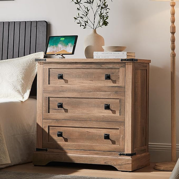 32" Farmhouse Nightstand with Charging Station
