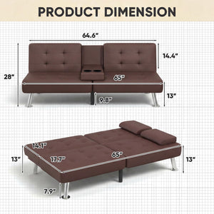 Convertible Futon Sofa Bed with Adjustable Backrest & Armrest