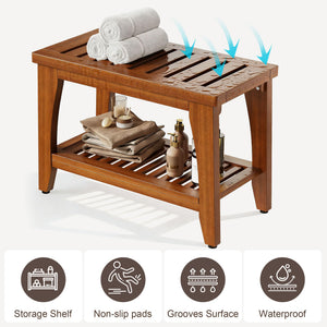Teak Shower Bench with Storage Shelf