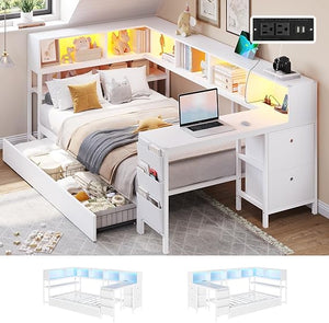 Twin Corner Bed Frame with Desk & Storage