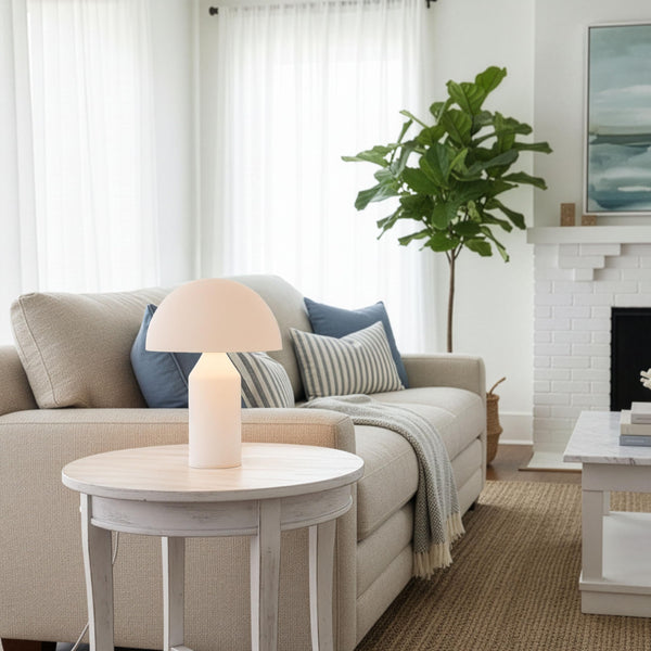 Brightech Venus Glass - 14" Contemporary Table Lamp with Glass Shade and Body - Unique Mushroom Table Lamp - Dimmable LED Light Bulbs for Bedroom Reading, Great Décor for Living Rooms, Offices