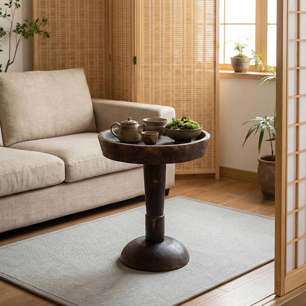 Live Edge Solid Wood Round Side Table