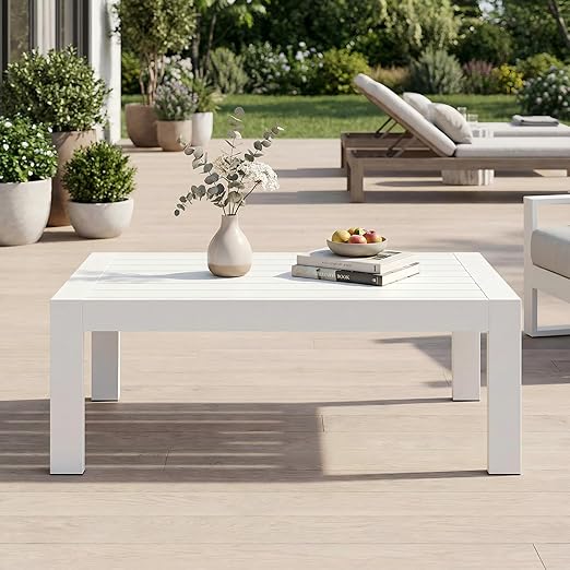 Aluminum Outdoor Patio Coffee Table – All-Weather Rectangle Metal Table