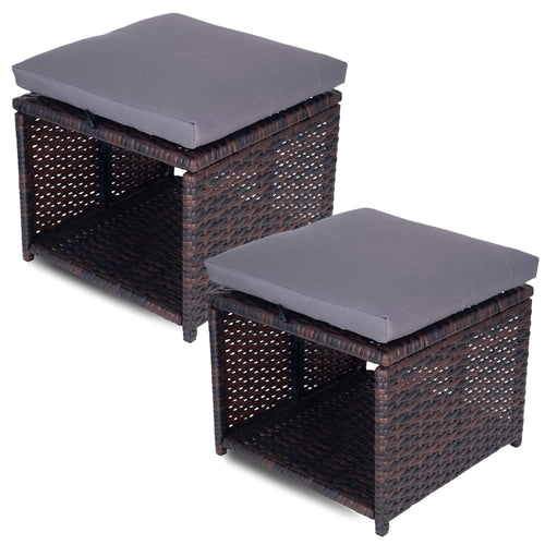 Outdoor Storage Ottoman Set of 2 – All-Weather Wicker with Washable Cushions