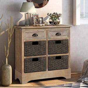 Farmhouse Storage Chest with 2 Drawers & 4 Wicker Baskets