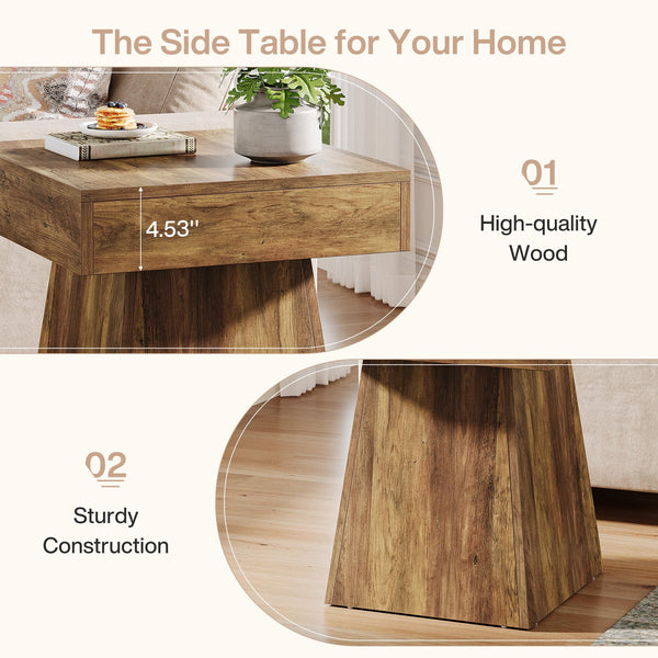 Mushroom Side Table – Rustic Square End Table with Wide Base