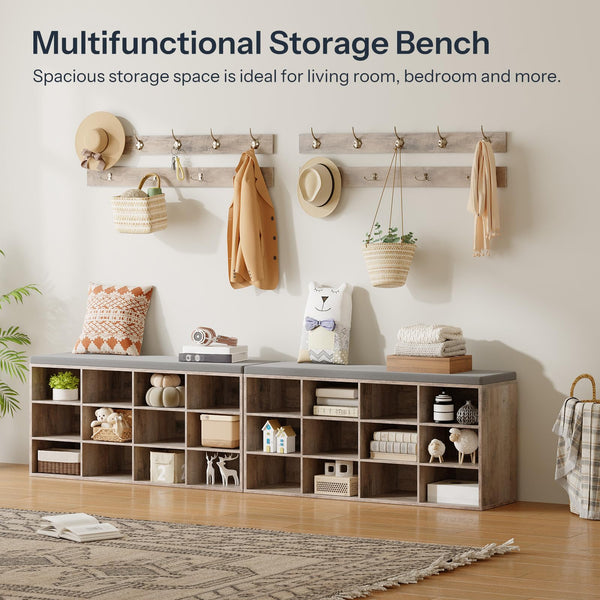Entryway Shoe Storage Bench with Cushion & Coat Rack, 12 Cubbies, 330 lb Capacity