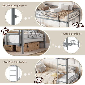 Twin Over Twin Bunk Bed with Stairs and Guardrails