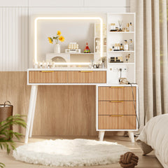 44-Inch Lighted Makeup Vanity Desk with Mirror & Power Outlet