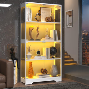 Glass Display Cabinet with LED Lights, 4-Tier Curio Cabinet, 63" Tall