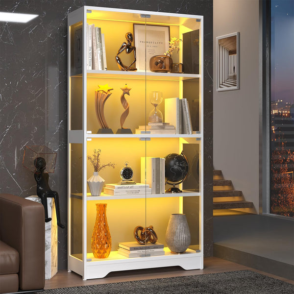 Glass Display Cabinet with LED Lights, 4-Tier Curio Cabinet, 63" Tall