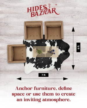 Black & White Cowhide Area Rug – Genuine Leather Hair-On Hide