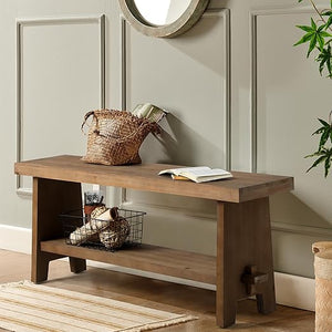 Solid Wood Entryway Bench – Farmhouse Rustic Bench Seat