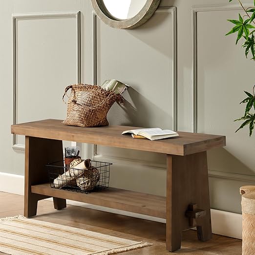 Solid Wood Farmhouse Entryway Bench