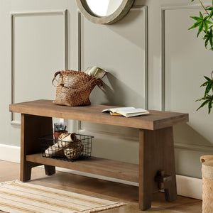 Solid Wood Farmhouse Entryway Bench