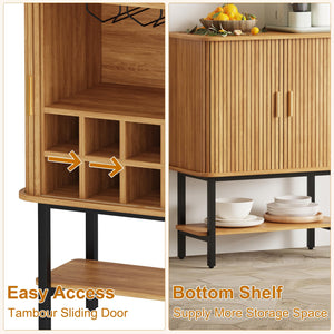 Wine Bar Storage Cabinet with Sliding Doors & Glass Holder
